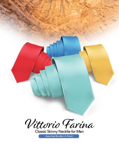 Vittorio Farina Men's Satin Skinny Necktie (Multipack) - Aqua/Gold/Red/Royal - Necktie - Vittorio Farina