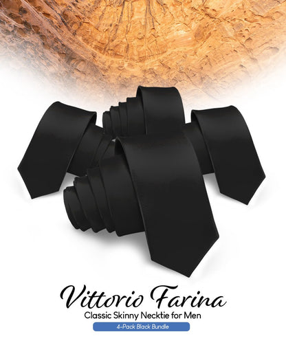 Vittorio Farina Men's Satin Skinny Necktie (Multipack) - Black - Necktie - Vittorio Farina