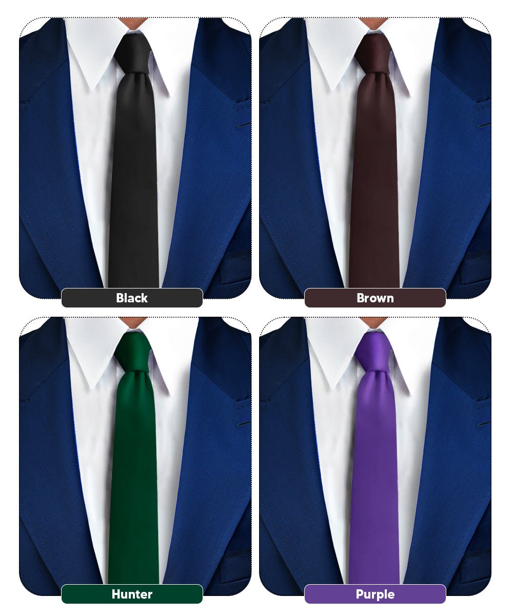 Vittorio Farina Men's Satin Skinny Necktie (Multipack) - Black/Brown/Hunter Green/Purple - Necktie - Vittorio Farina