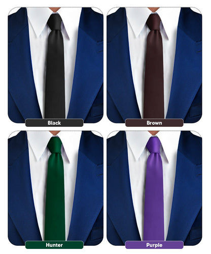 Vittorio Farina Men's Satin Skinny Necktie (Multipack) - Black/Brown/Hunter Green/Purple - Necktie - Vittorio Farina