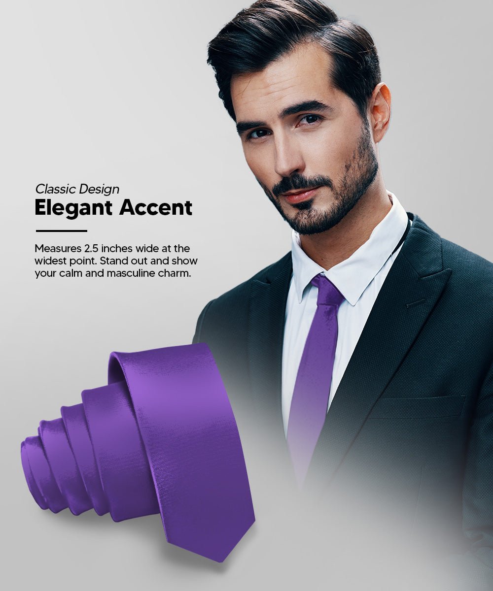 Vittorio Farina Men's Satin Skinny Necktie (Multipack) - Black/Brown/Hunter Green/Purple - Necktie - Vittorio Farina