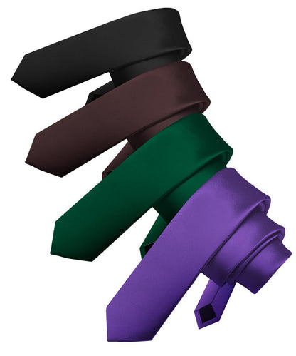 Vittorio Farina Men's Satin Skinny Necktie (Multipack) - Black/Brown/Hunter Green/Purple - Necktie - Vittorio Farina