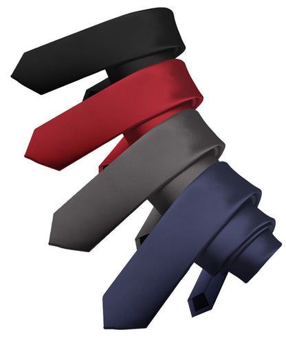 Vittorio Farina Men's Satin Skinny Necktie (Multipack) - Black/Burgundy/Charcoal/Navy Blue - Necktie - Vittorio Farina