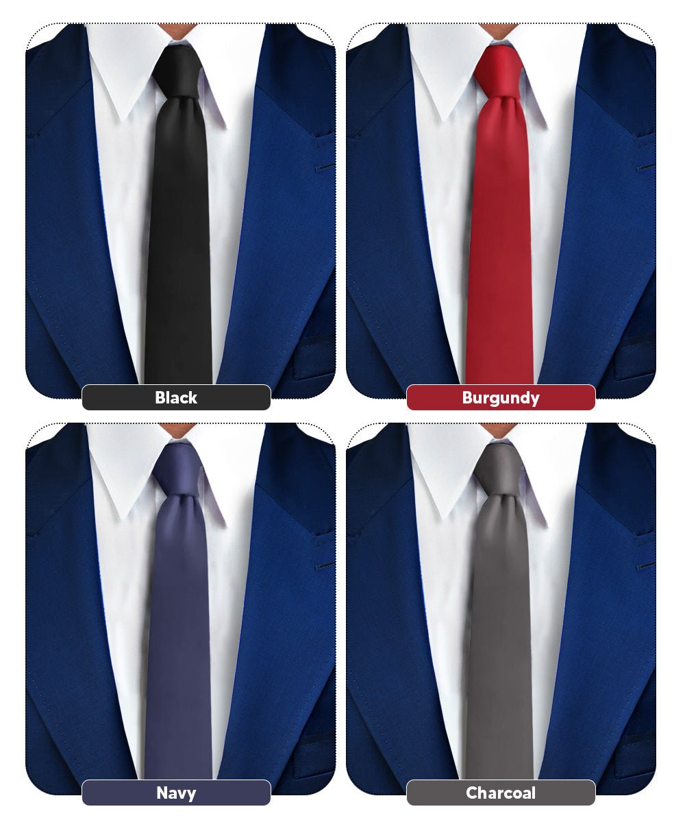 Vittorio Farina Men's Satin Skinny Necktie (Multipack) - Black/Burgundy/Charcoal/Navy Blue - Necktie - Vittorio Farina