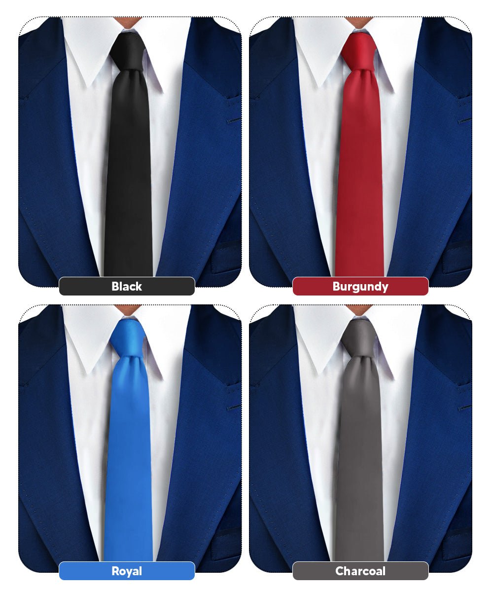 Vittorio Farina Men's Satin Skinny Necktie (Multipack) - Black/Burgundy/Charcoal/Royal Blue - Necktie - Vittorio Farina