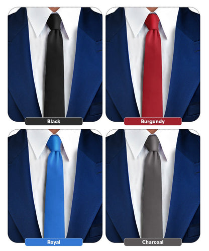 Vittorio Farina Men's Satin Skinny Necktie (Multipack) - Black/Burgundy/Charcoal/Royal Blue - Necktie - Vittorio Farina