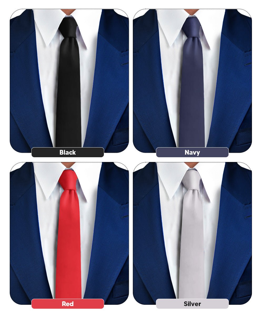 Vittorio Farina Men's Satin Skinny Necktie (Multipack) - Black/Navy Blue/Red/Silver - Necktie - Vittorio Farina