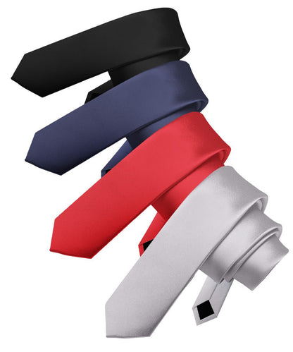 Vittorio Farina Men's Satin Skinny Necktie (Multipack) - Black/Navy Blue/Red/Silver - Necktie - Vittorio Farina