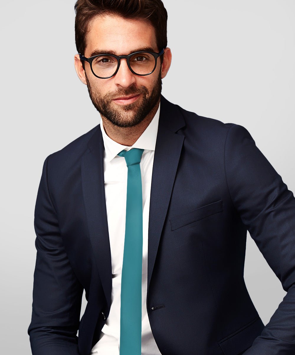 Vittorio Farina Men's Satin Skinny Necktie (Multipack) - Blue/Charcoal/Teal Blue/Yellow - Necktie - Vittorio Farina