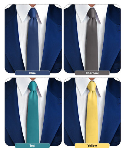 Vittorio Farina Men's Satin Skinny Necktie (Multipack) - Blue/Charcoal/Teal Blue/Yellow - Necktie - Vittorio Farina