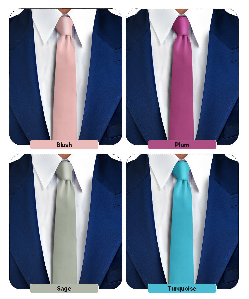 Vittorio Farina Men's Satin Skinny Necktie (Multipack) - Blush/Plum/Sage Green/Turquioise - Necktie - Vittorio Farina