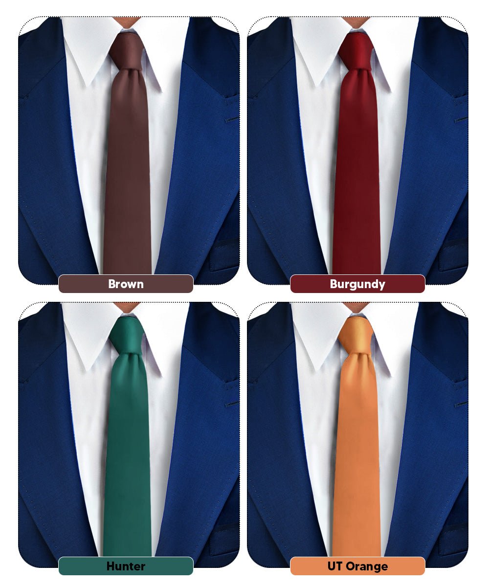 Vittorio Farina Men's Satin Skinny Necktie (Multipack) - Brown/Burgundy/Burnt Orange/Hunter Green - Necktie - Vittorio Farina