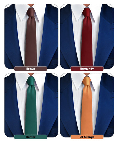 Vittorio Farina Men's Satin Skinny Necktie (Multipack) - Brown/Burgundy/Burnt Orange/Hunter Green - Necktie - Vittorio Farina