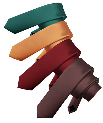 Vittorio Farina Men's Satin Skinny Necktie (Multipack) - Brown/Burgundy/Burnt Orange/Hunter Green - Necktie - Vittorio Farina