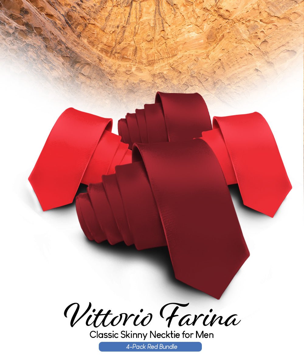 Vittorio Farina Men's Satin Skinny Necktie (Multipack) - Burgundy/Burgundy/Red/Red - Necktie - Vittorio Farina