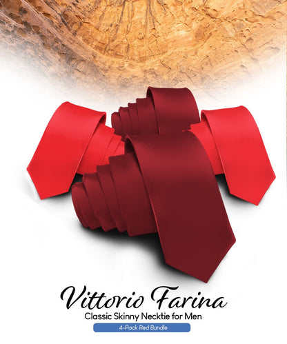Vittorio Farina Men's Satin Skinny Necktie (Multipack) - Burgundy/Burgundy/Red/Red - Necktie - Vittorio Farina
