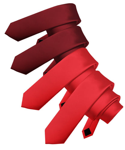 Vittorio Farina Men's Satin Skinny Necktie (Multipack) - Burgundy/Burgundy/Red/Red - Necktie - Vittorio Farina