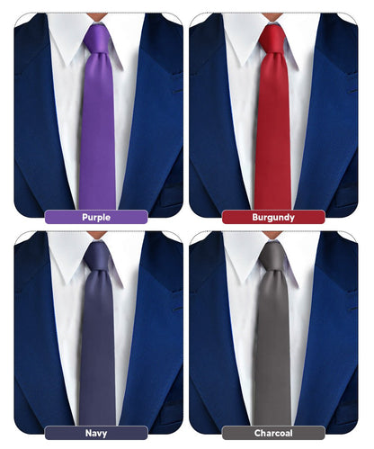 Vittorio Farina Men's Satin Skinny Necktie (Multipack) - Burgundy/Charcoal/Navy Blue/Purple - Necktie - Vittorio Farina