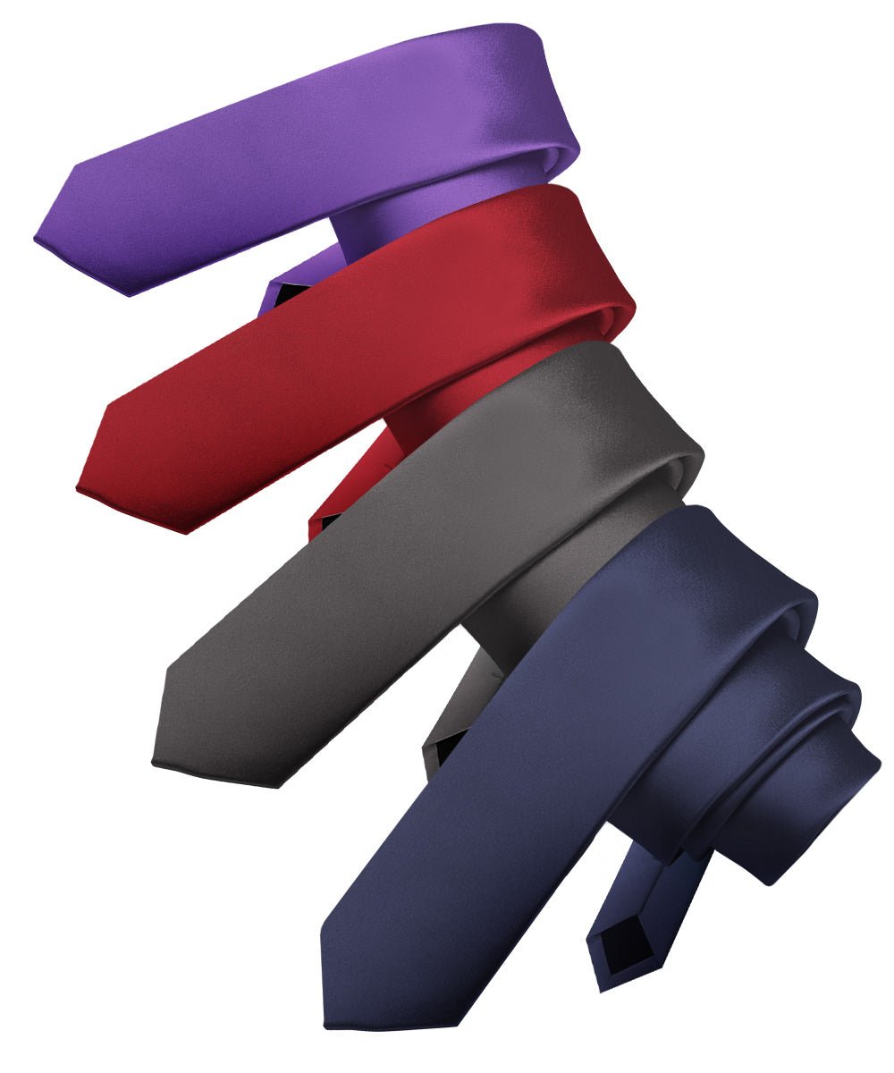 Vittorio Farina Men's Satin Skinny Necktie (Multipack) - Burgundy/Charcoal/Navy Blue/Purple - Necktie - Vittorio Farina