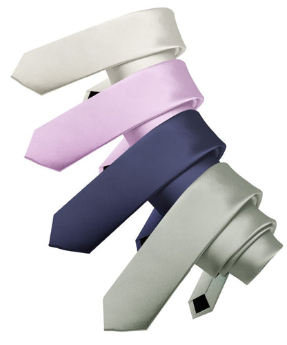 Vittorio Farina Men's Satin Skinny Necktie (Multipack) - Ivory/Lavender/Navy Blue/Sage Green - Necktie - Vittorio Farina