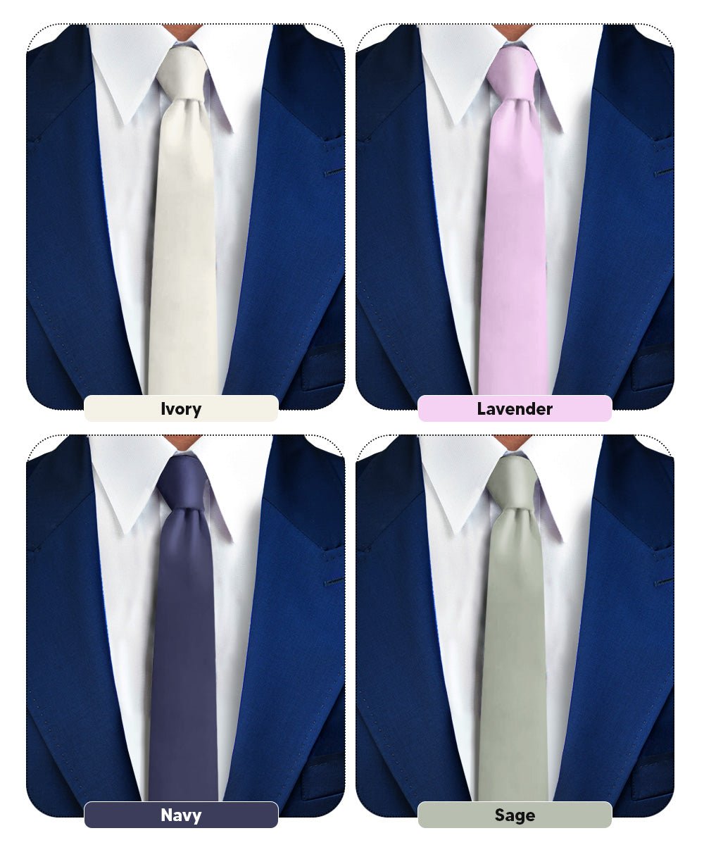 Vittorio Farina Men's Satin Skinny Necktie (Multipack) - Ivory/Lavender/Navy Blue/Sage Green - Necktie - Vittorio Farina