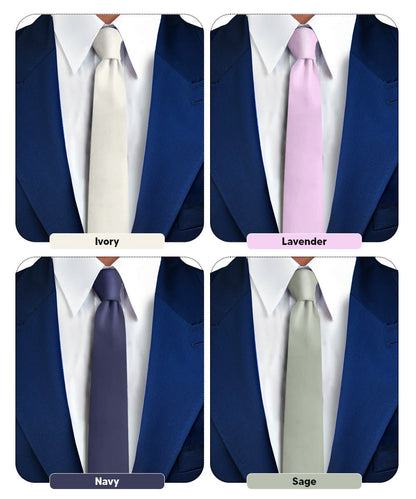 Vittorio Farina Men's Satin Skinny Necktie (Multipack) - Ivory/Lavender/Navy Blue/Sage Green - Necktie - Vittorio Farina