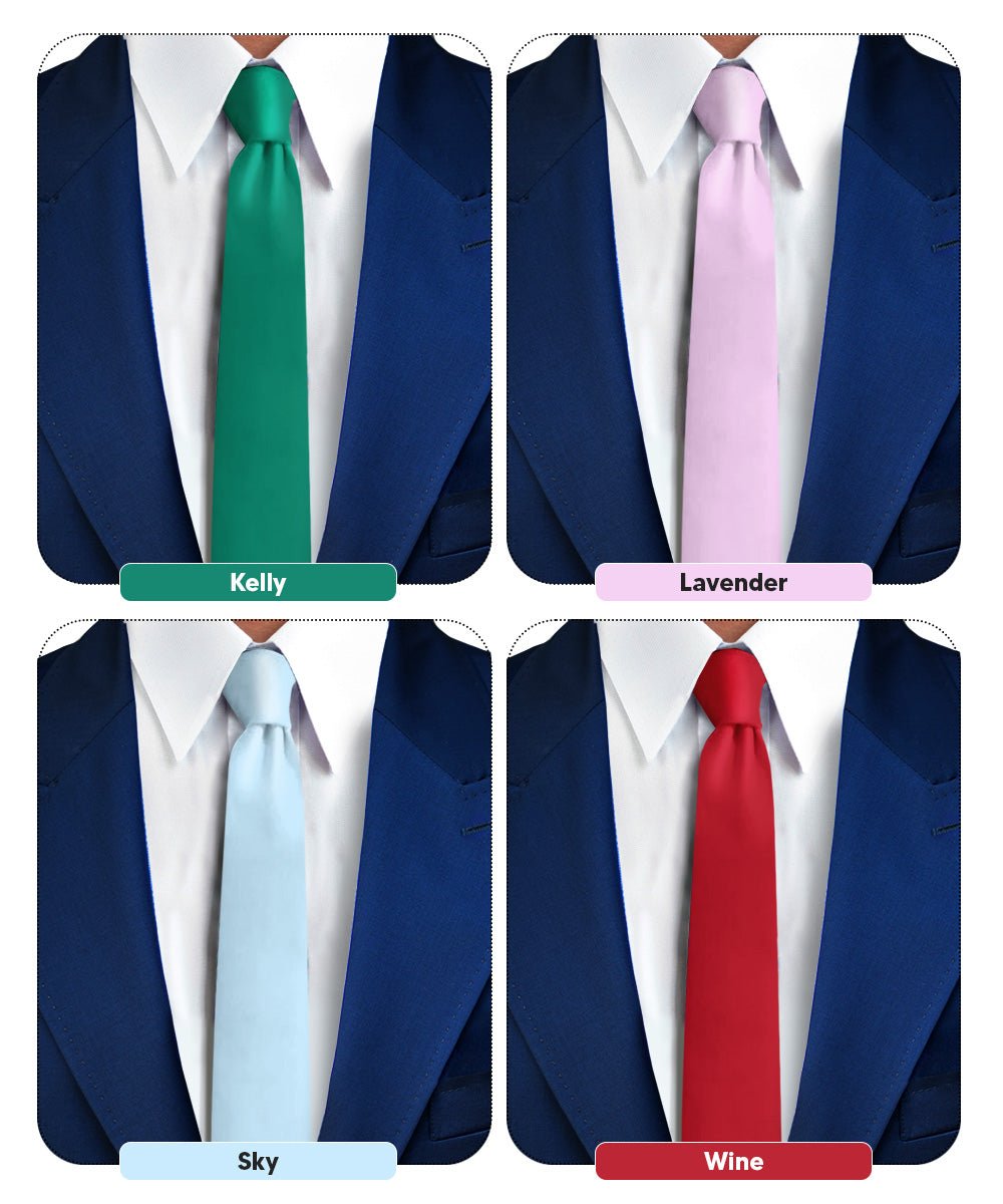 Vittorio Farina Men's Satin Skinny Necktie (Multipack) - Kelly Green/Lavender/Sky Blue/Wine - Necktie - Vittorio Farina