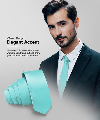 Vittorio Farina Men's Satin Skinny Necktie (Multipack) - Aqua/Coral/Maize/Lavender - Necktie - Vittorio Farina