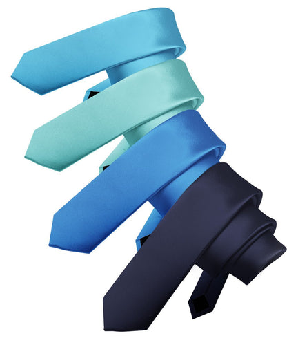 Vittorio Farina Men's Satin Skinny Necktie (Multipack) - Navy Blue/Royal Blue/Aqua/Turquoise - Necktie - Vittorio Farina