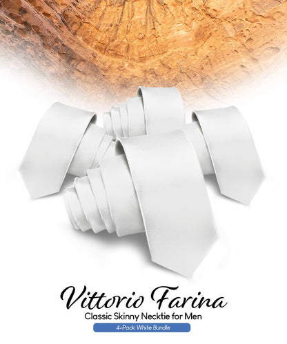 Vittorio Farina Men's Satin Skinny Necktie (Multipack) - White - Necktie - Vittorio Farina