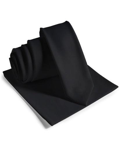 Vittorio Farina Men's Satin Skinny Necktie & Pocket Square - Black - Necktie & Pocket Square - Vittorio Farina