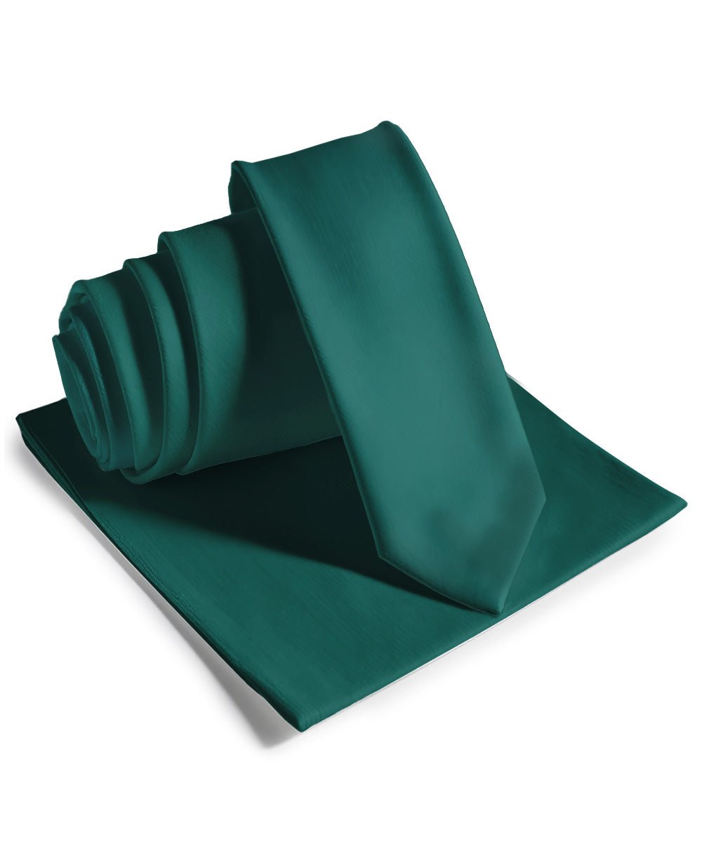 Vittorio Farina Men's Satin Skinny Necktie & Pocket Square - Hunter Green - Necktie & Pocket Square - Vittorio Farina