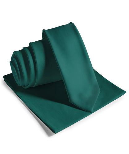 Vittorio Farina Men's Satin Skinny Necktie & Pocket Square - Hunter Green - Necktie & Pocket Square - Vittorio Farina