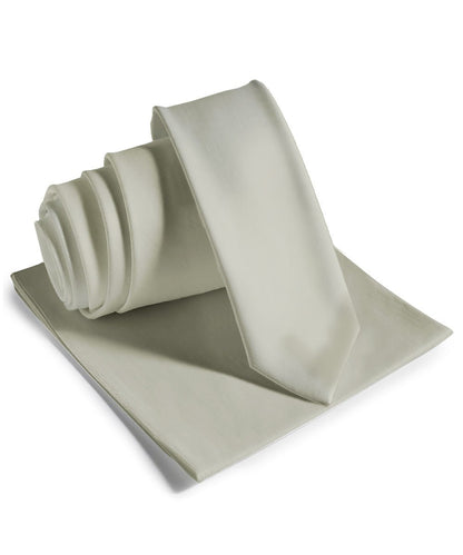 Vittorio Farina Men's Satin Skinny Necktie & Pocket Square - Ivory - Necktie & Pocket Square - Vittorio Farina