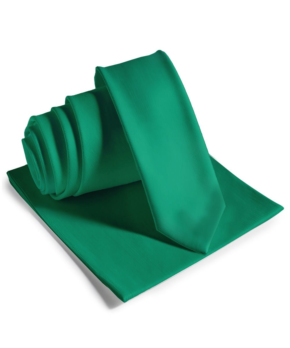 Vittorio Farina Men's Satin Skinny Necktie & Pocket Square - Kelly Green - Necktie & Pocket Square - Vittorio Farina
