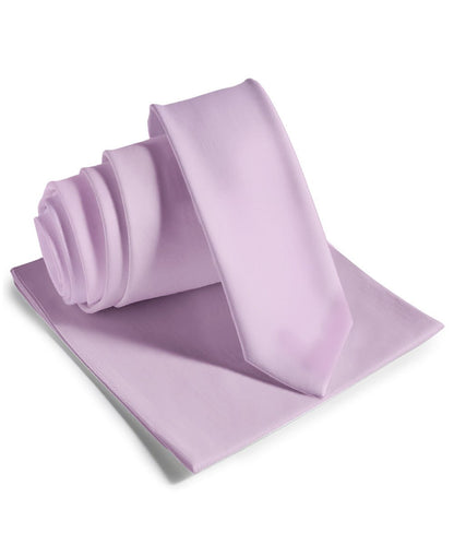 Vittorio Farina Men's Satin Skinny Necktie & Pocket Square - Lavender - Necktie & Pocket Square - Vittorio Farina