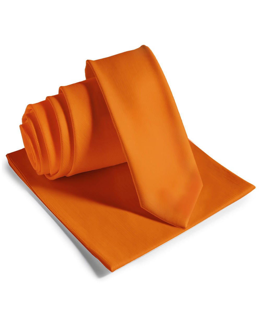 Vittorio Farina Men's Satin Skinny Necktie & Pocket Square - Orange - Necktie & Pocket Square - Vittorio Farina