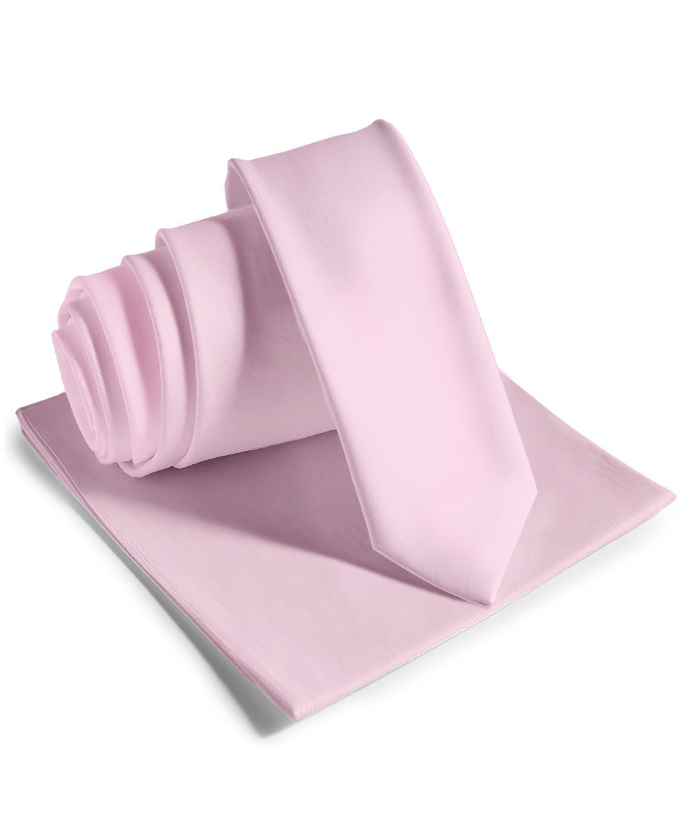 Vittorio Farina Men's Satin Skinny Necktie & Pocket Square - Pink - Necktie & Pocket Square - Vittorio Farina