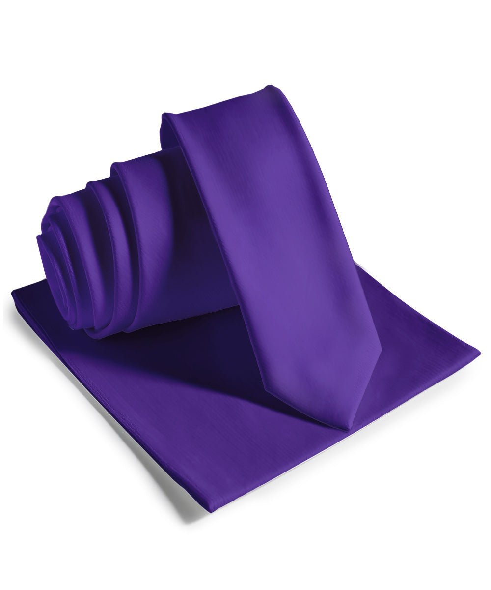 Vittorio Farina Men's Satin Skinny Necktie & Pocket Square - Purple - Necktie & Pocket Square - Vittorio Farina