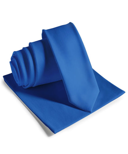 Vittorio Farina Men's Satin Skinny Necktie & Pocket Square - Royal Blue - Necktie & Pocket Square - Vittorio Farina