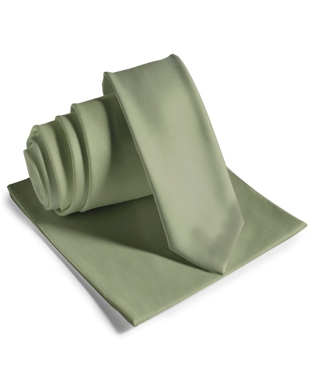 Vittorio Farina Men's Satin Skinny Necktie & Pocket Square - Sage Green - Necktie & Pocket Square - Vittorio Farina