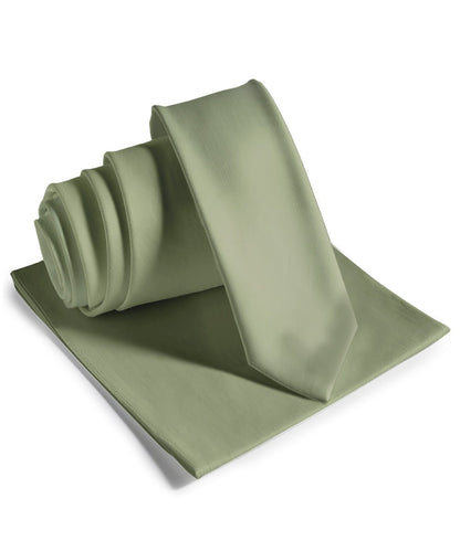 Vittorio Farina Men's Satin Skinny Necktie & Pocket Square - Sage Green - Necktie & Pocket Square - Vittorio Farina