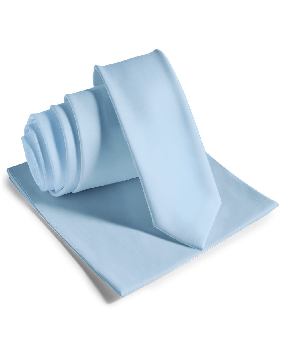 Vittorio Farina Men's Satin Skinny Necktie & Pocket Square - Sky Blue - Necktie & Pocket Square - Vittorio Farina