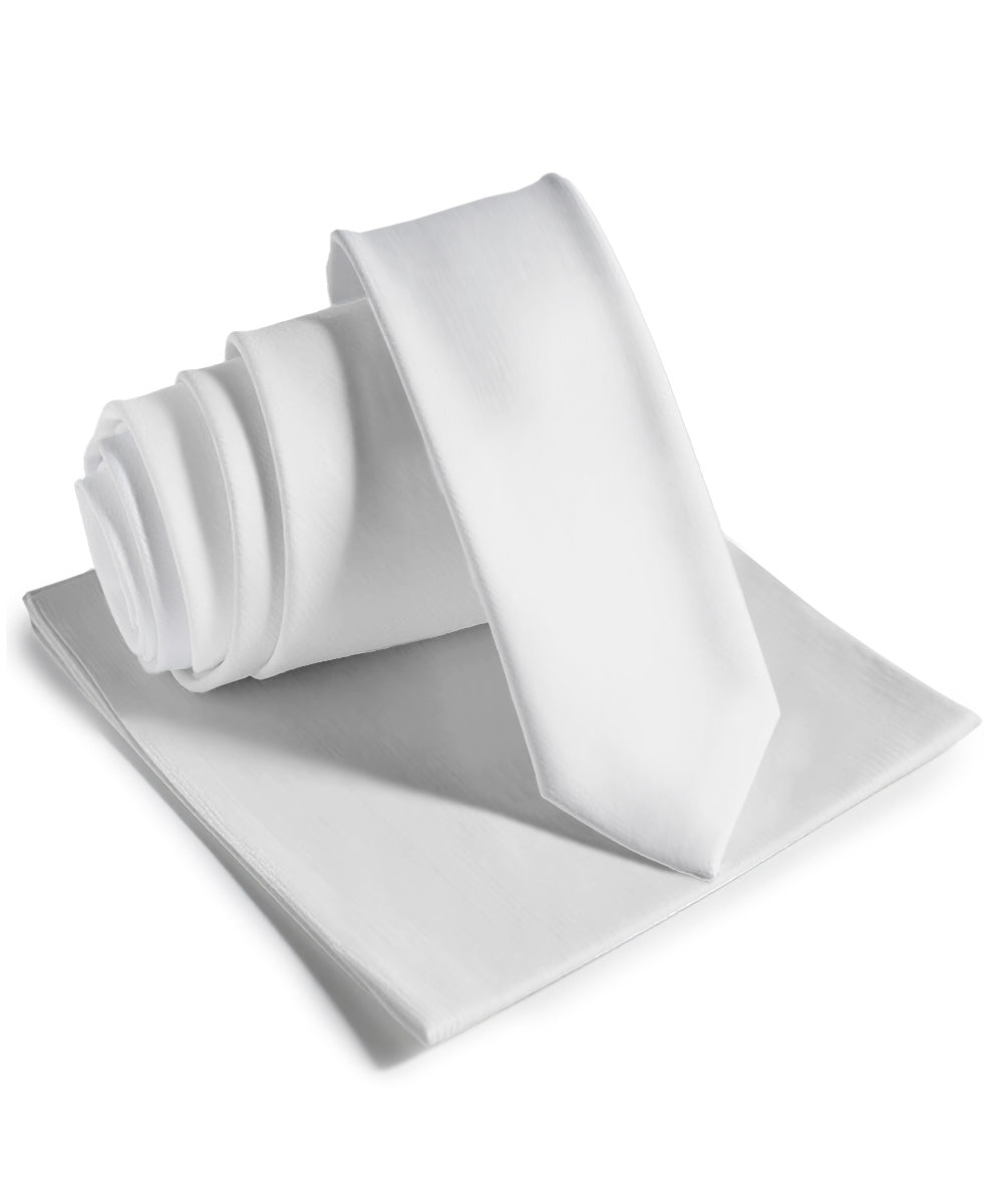 Vittorio Farina Men's Satin Skinny Necktie & Pocket Square - White - Necktie & Pocket Square - Vittorio Farina
