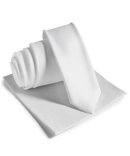Vittorio Farina Men's Satin Skinny Necktie & Pocket Square - White - Necktie & Pocket Square - Vittorio Farina
