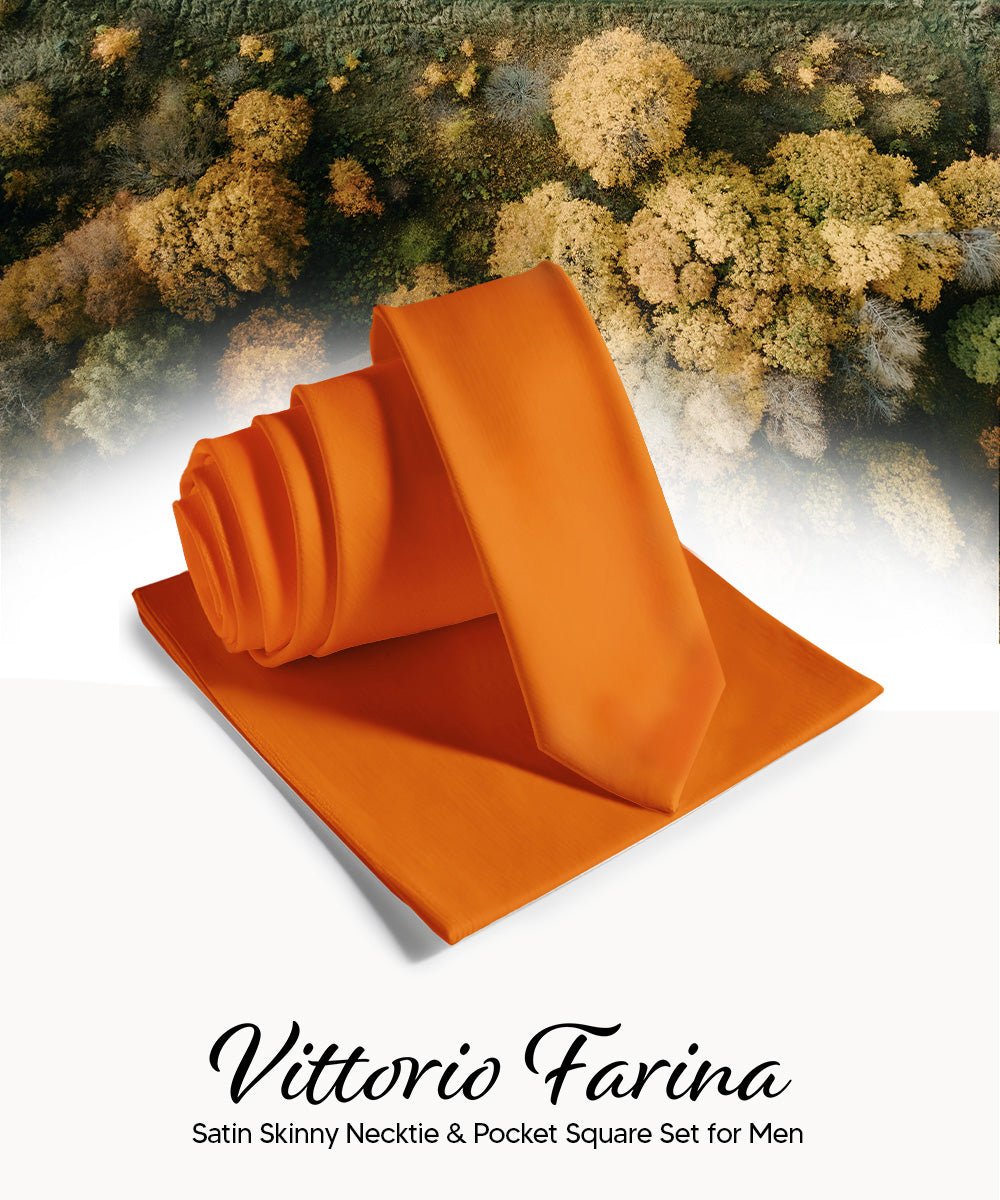 Vittorio Farina Men's Satin Skinny Necktie & Pocket Square - Black - Necktie & Pocket Square - Vittorio Farina