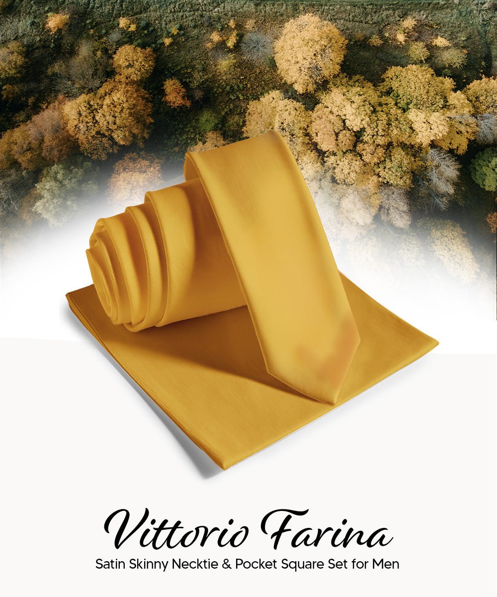 Vittorio Farina Men's Satin Skinny Necktie & Pocket Square - White - Necktie & Pocket Square - Vittorio Farina