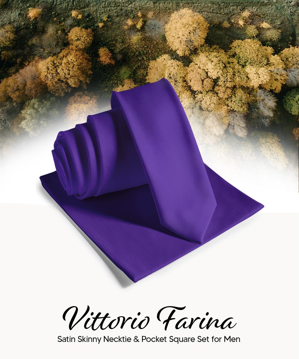 Vittorio Farina Men's Satin Skinny Necktie & Pocket Square - Black - Necktie & Pocket Square - Vittorio Farina
