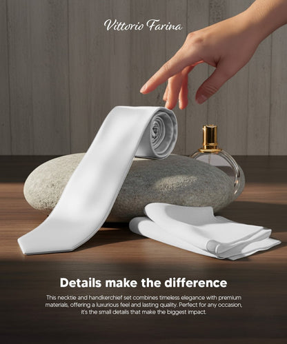 Vittorio Farina Men's Satin Skinny Necktie & Pocket Square - Black - Necktie & Pocket Square - Vittorio Farina