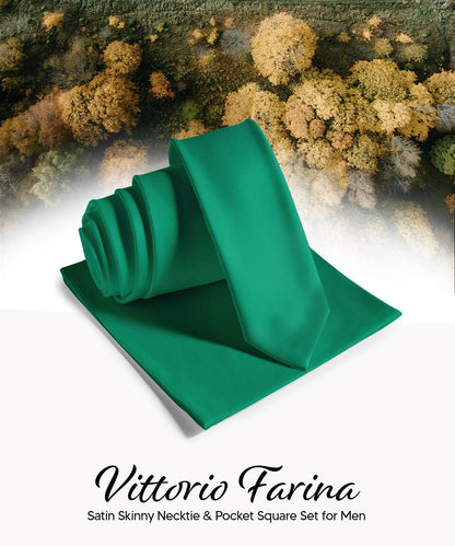 Vittorio Farina Men's Satin Skinny Necktie & Pocket Square - White - Necktie & Pocket Square - Vittorio Farina